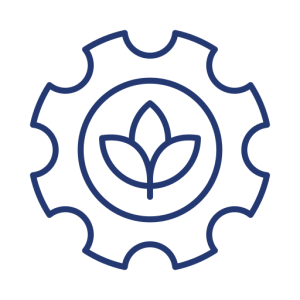 Icon of a mechanical gear with a plant drawing in the center.