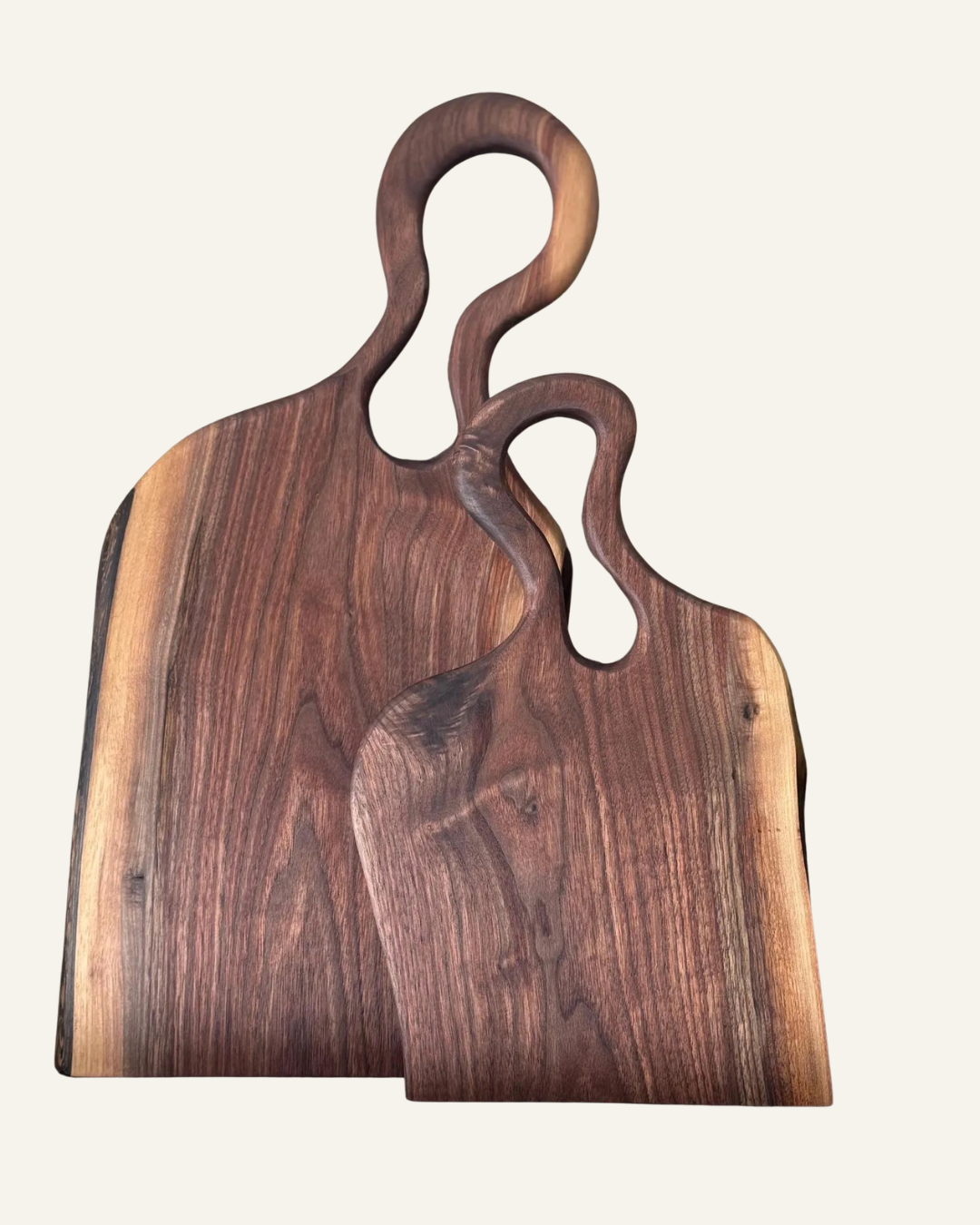 handmade walnut charcuterie board with curved handles