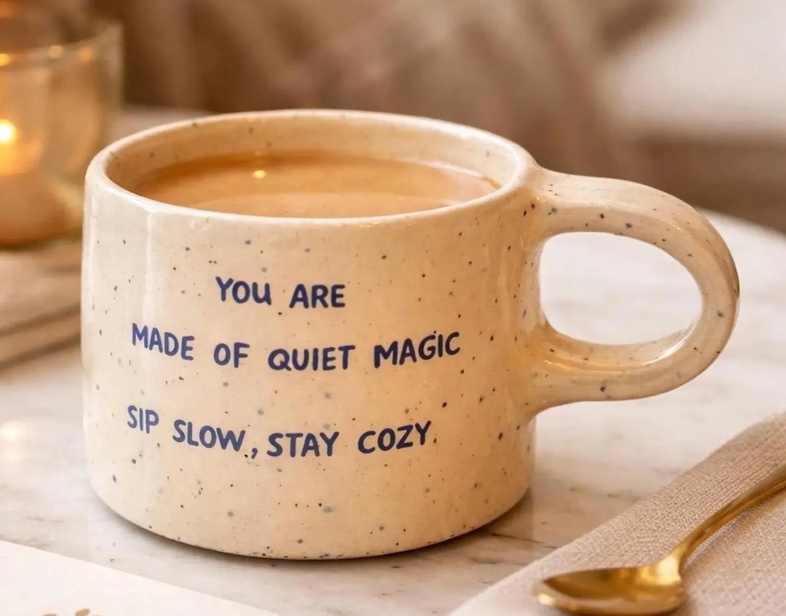 Handmade personalized ceramic mug with neutral glaze