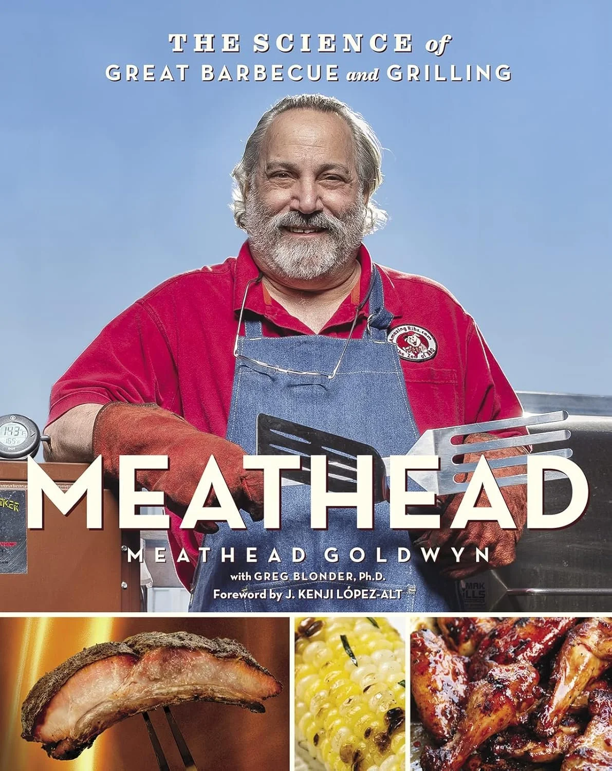 book cover with man, BBQ meat and corn