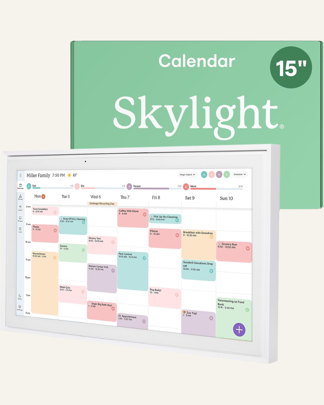Touchscreen smart family calendar for schedules and organization