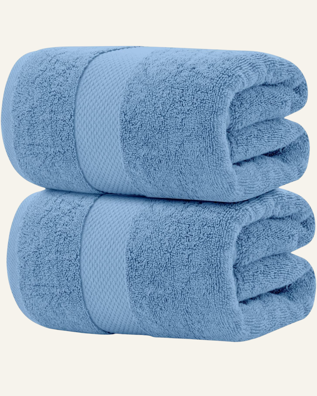 two beautiful blue Turkish cotton towels, folded and stacked on one another