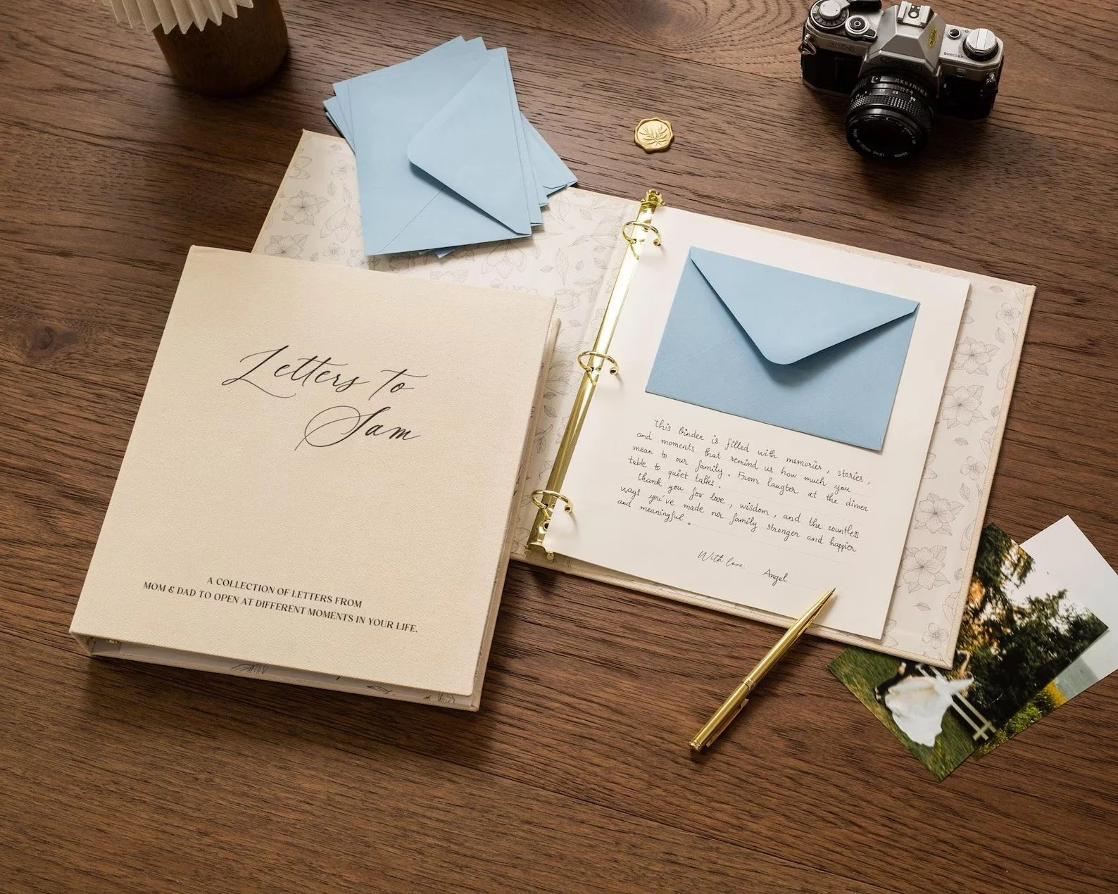 Personalized keepsake binder with meaningful letters and memories