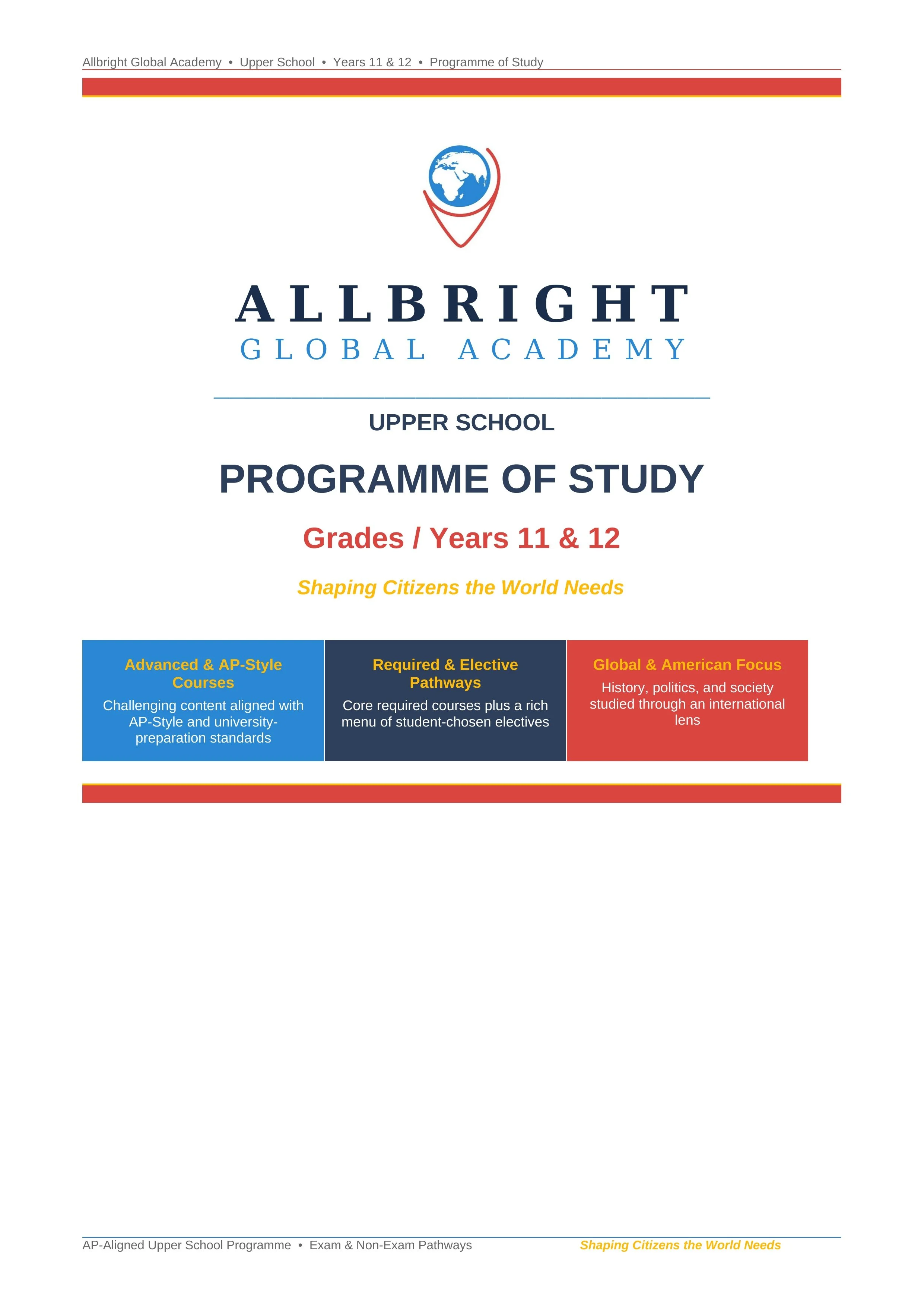 Allbright Global Academy Upper School Programme of Study — Years 11 & 12 AP-Style Curriculum Cover