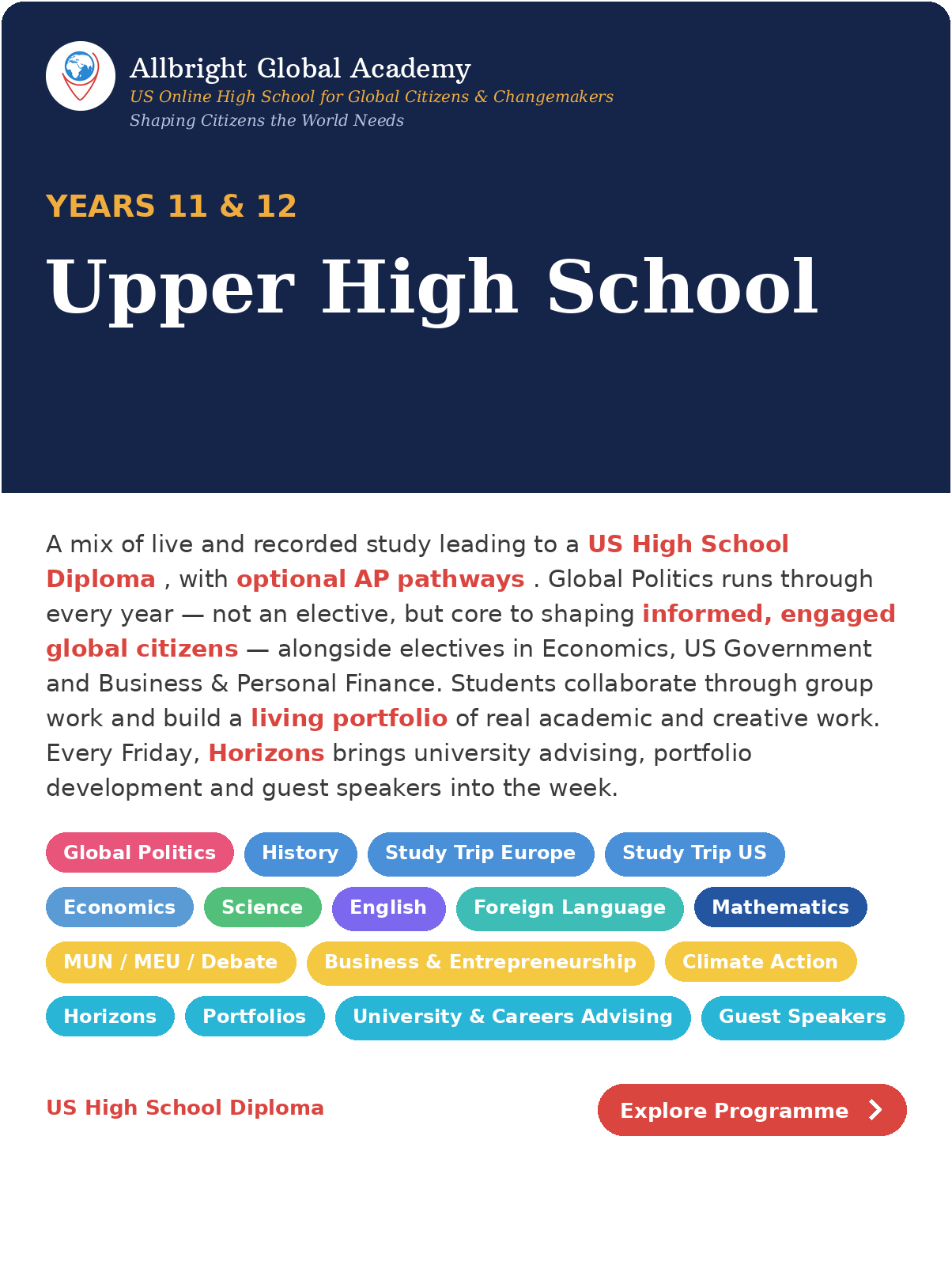 Upper High School Years 11 & 12