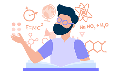 Illustration representing rigorous AP-level academic subjects including science and mathematics for Allbright Global Academy students.
