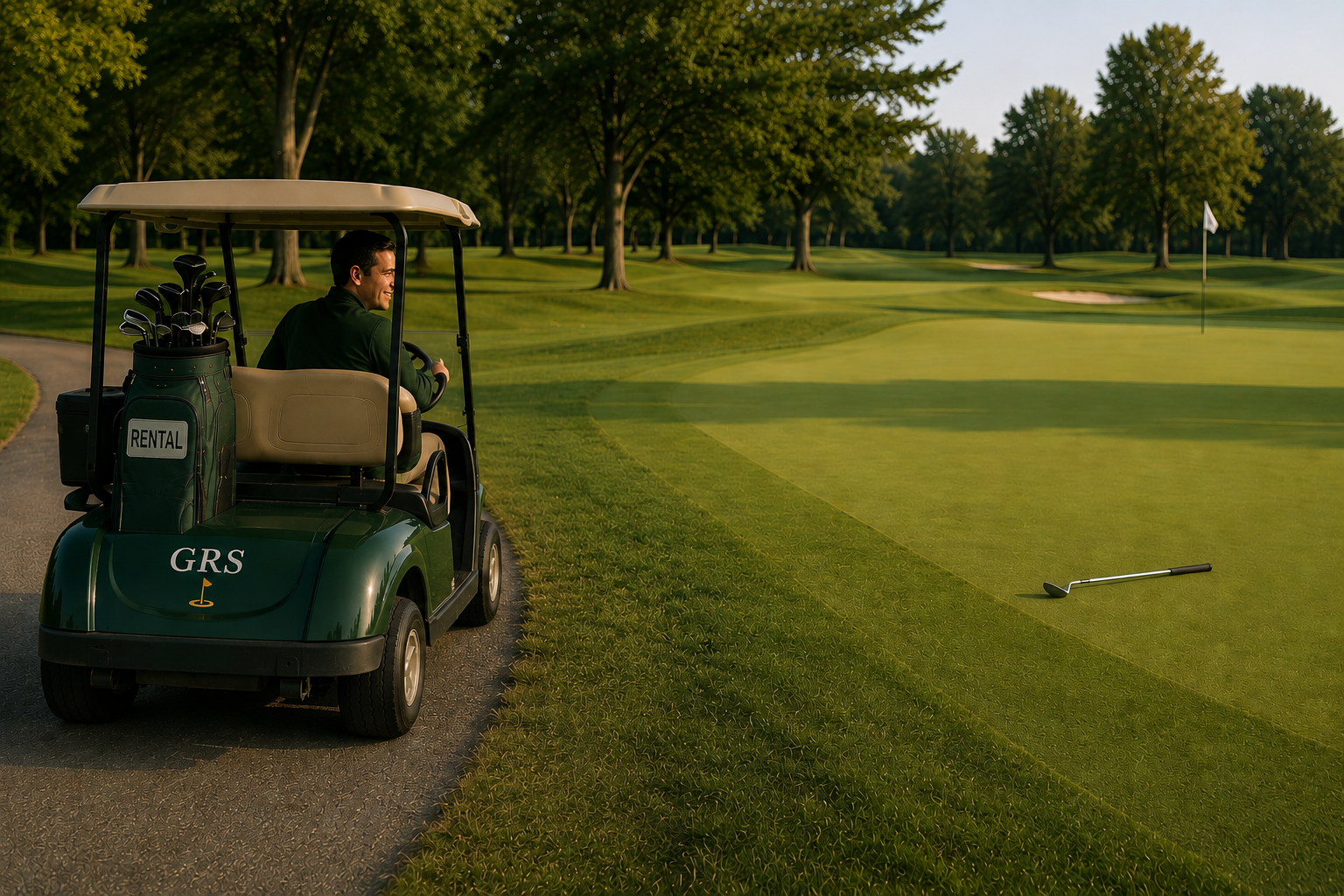 A ranger retrieving a golf club after receiving a notification via email and text indicating that a club was left on the course.