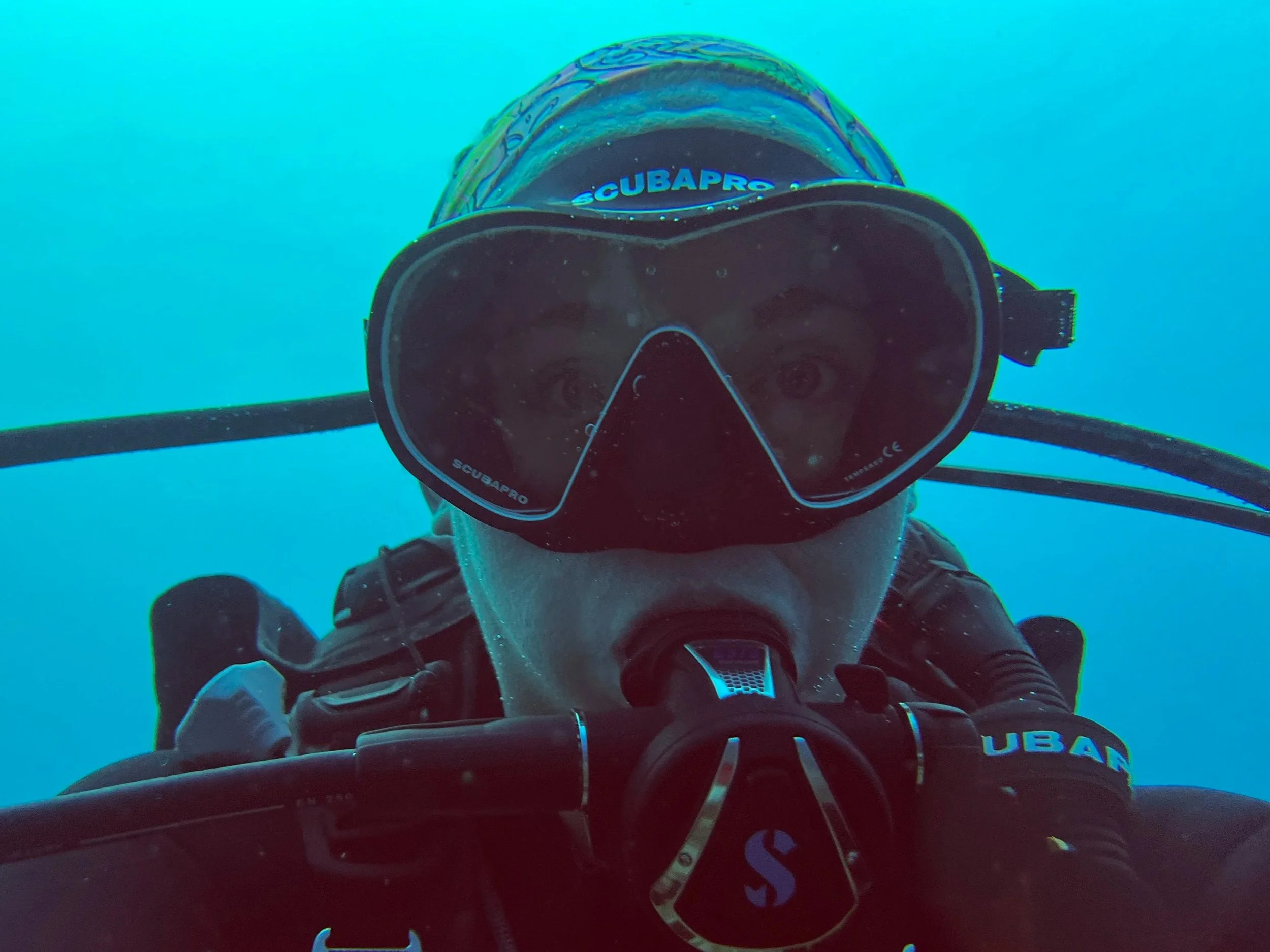 Woman scuba diving selfie