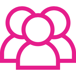 Eine Gruppensilhouette mit mehreren Menschen, dargestellt durch einfache pinke Linien auf schwarzem Hintergrund.