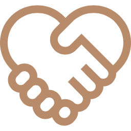 Ein iconisiertes Herz in Form eines Handschlags, symbolisiert Zusammenarbeit und Partnerschaft.