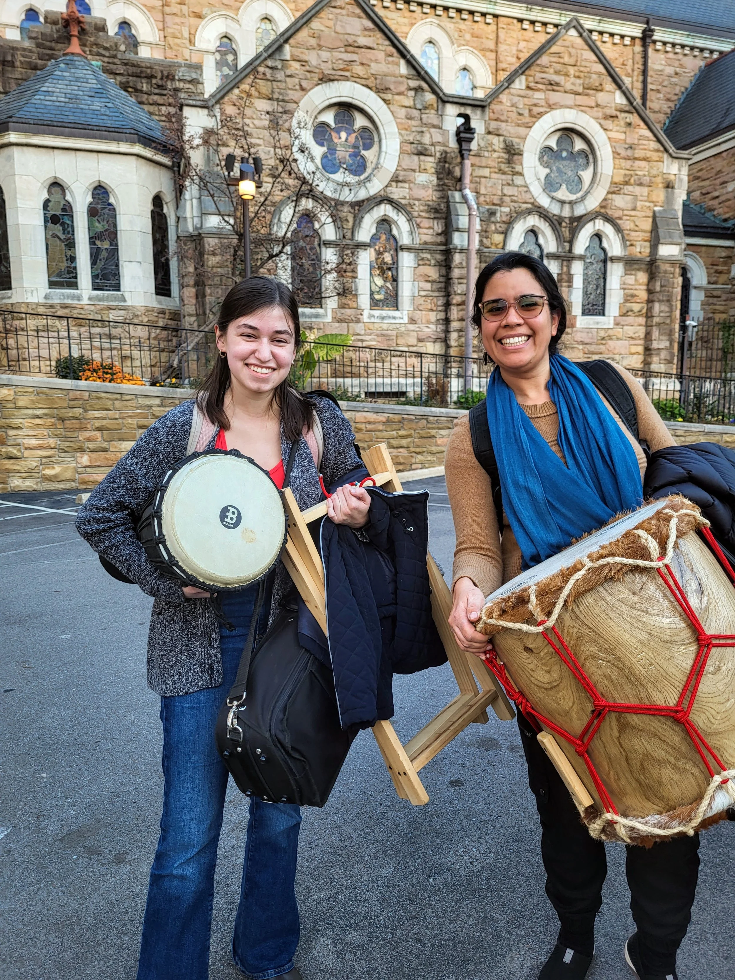  Alexandra (left) and Maria (right) getting ready for the concert "Music and Musicians in Spanish Latin America 1500-1800" at the Frist Art Museum 