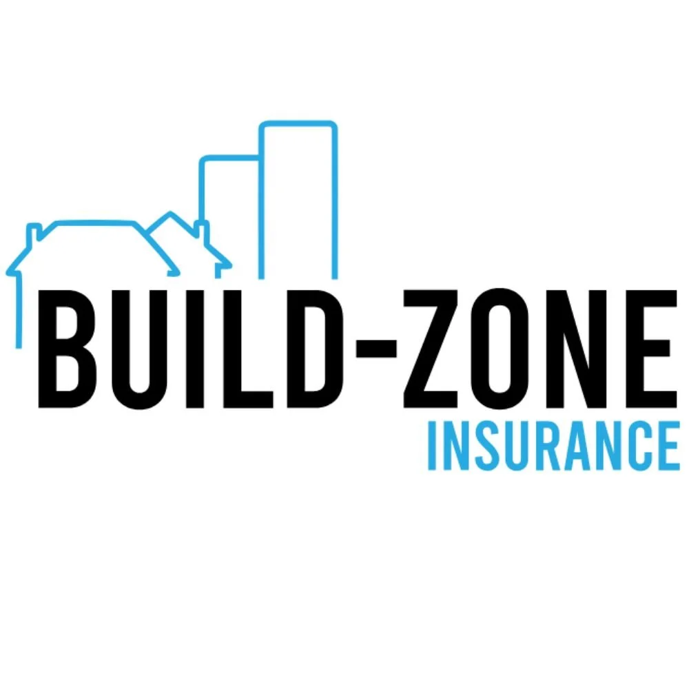 Logo for Build-Zone Insurance featuring a stylized outline of houses and buildings in blue and black text.