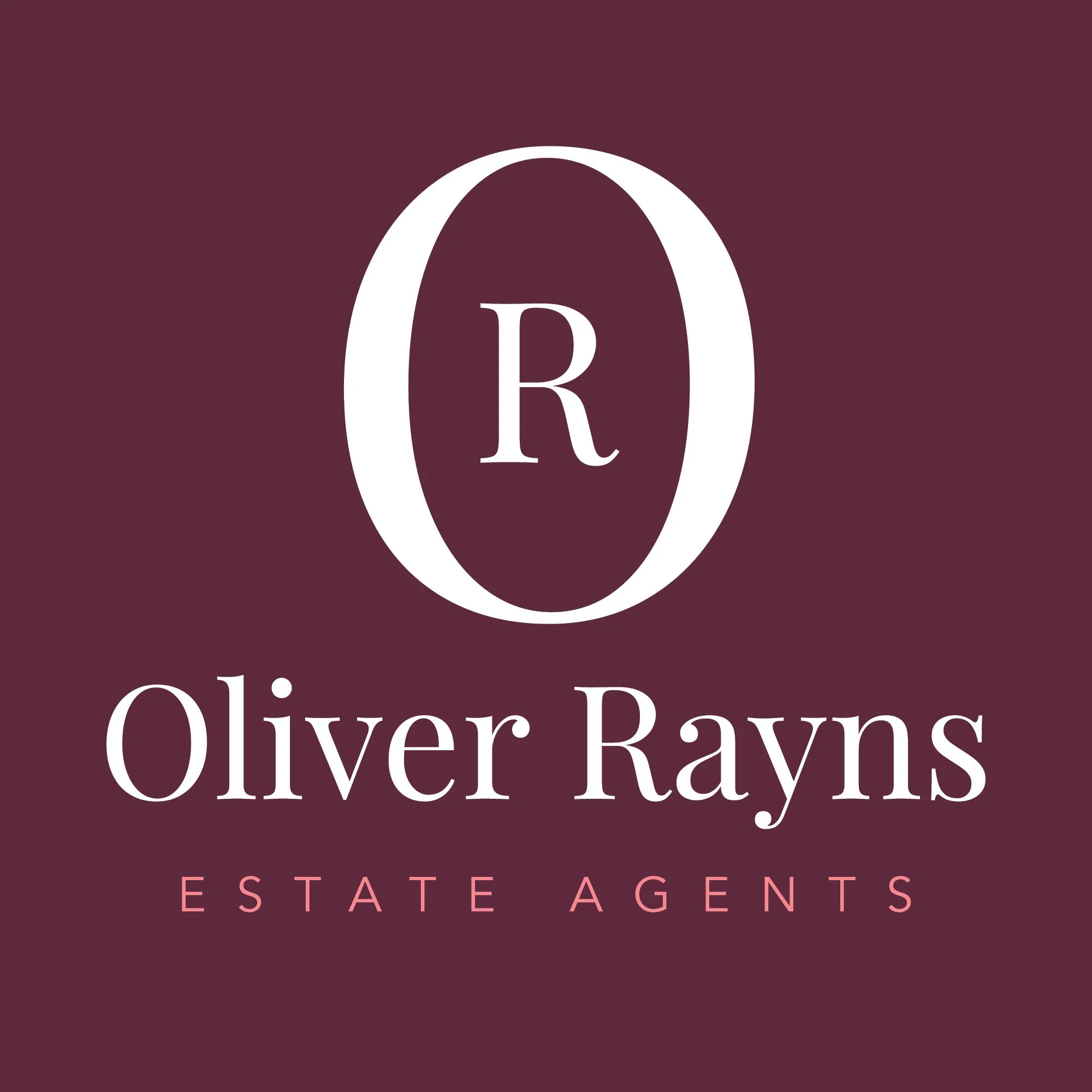 Logo of Oliver Rays, estate agents, on a dark maroon background with the company name in large white text and "ESTATE AGENTS" in smaller pink text.