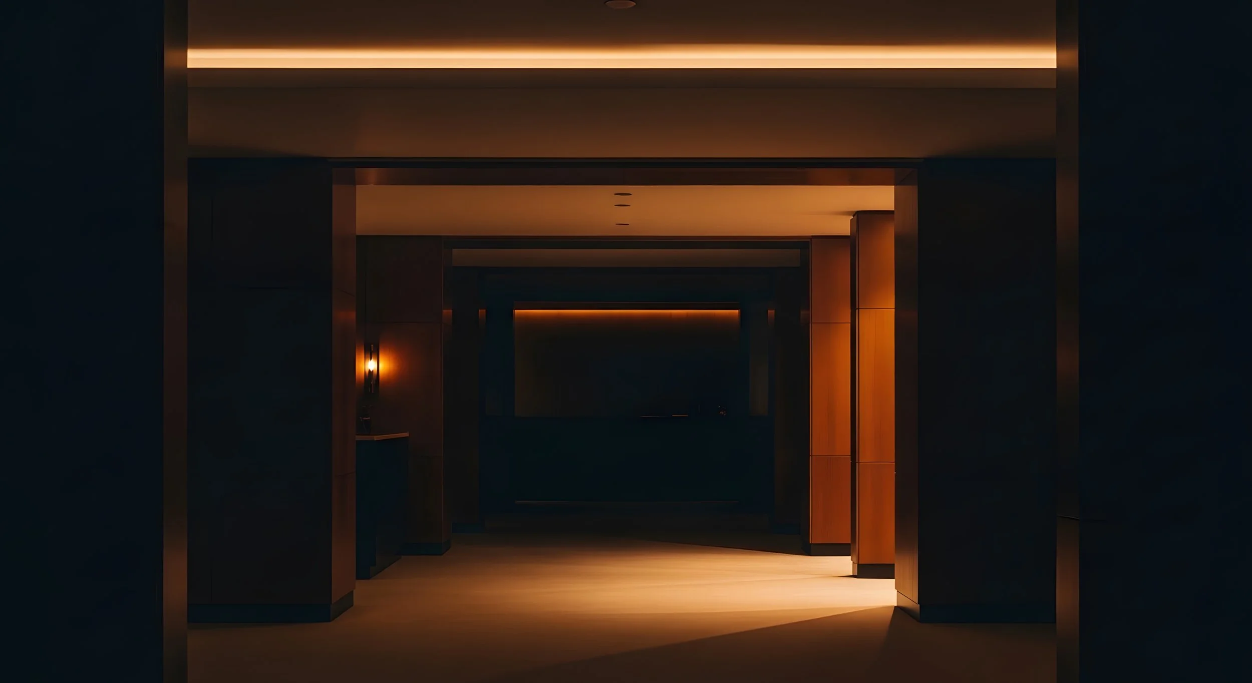 Warm amber corridor in a luxury hospitality interior — Contact