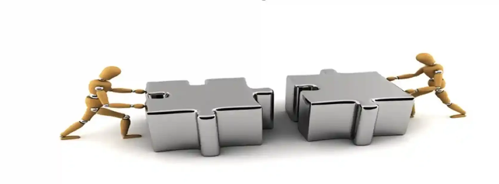 two figures interlock puzzle pieces