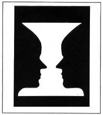 Illusion illustration showing two faces and a goblet at the same time.