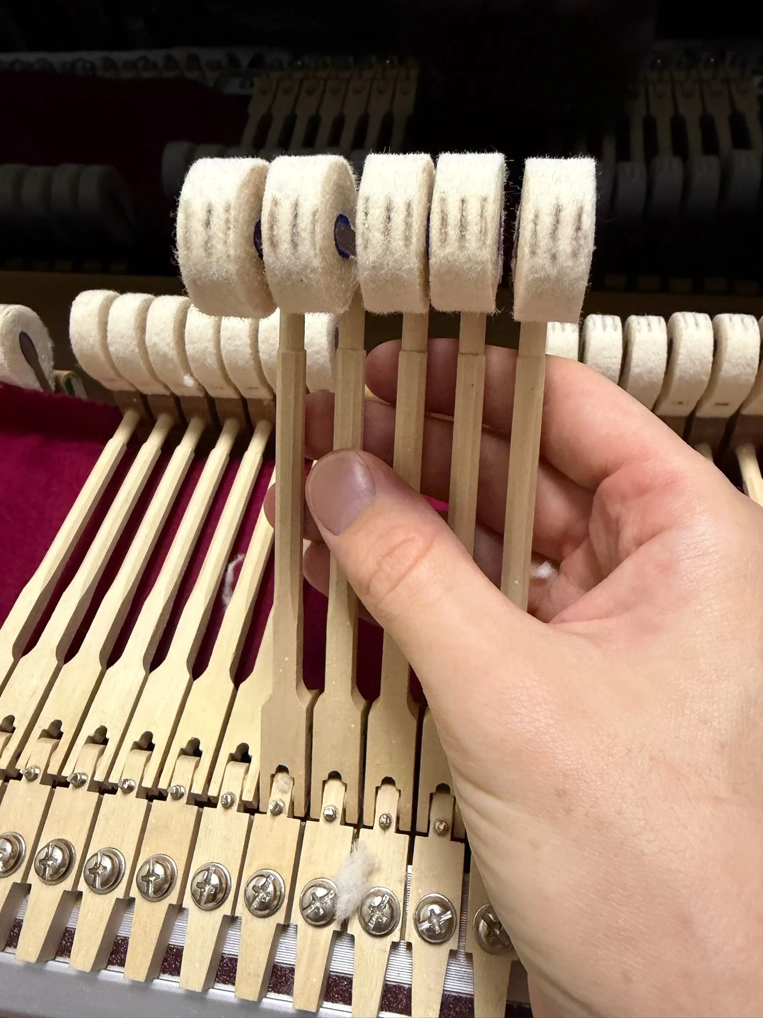Before voicing - Hammers deeply grooved from years of playing 