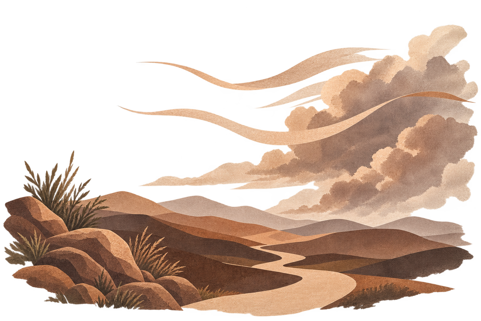 Illustrative graphic displaying a winding path through mountains