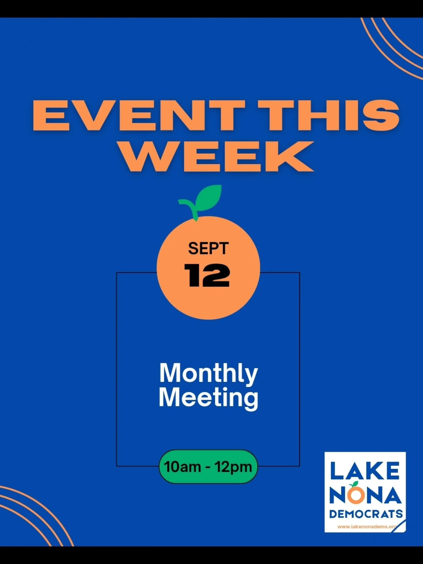 🍊 September Monthly Meeting
🗓️ Saturday, September 12, 10am-noon
📍Lake Nona Performance Club First Floor Meeting Room, 6775 Chopra Ter, Orlando, FL 32827

🎒📝 @lakenonademocrats Give Back: Each month, we live our values of uplifting our communty.