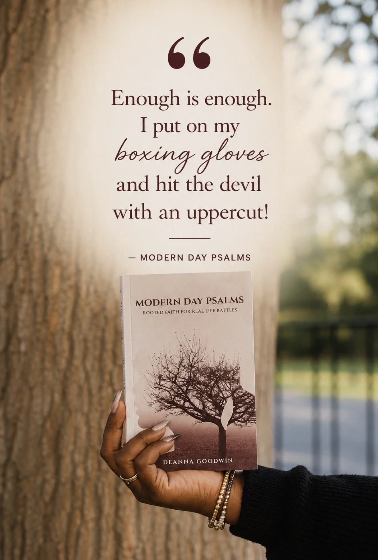 Deanna Goodwin holding a copy of Modern Day Psalms while sharing an inspirational message about healing, hope, and faith.