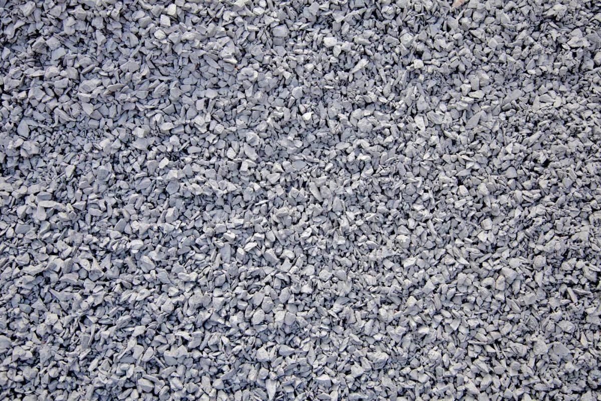 Close-up of gray crushed stones or gravel.