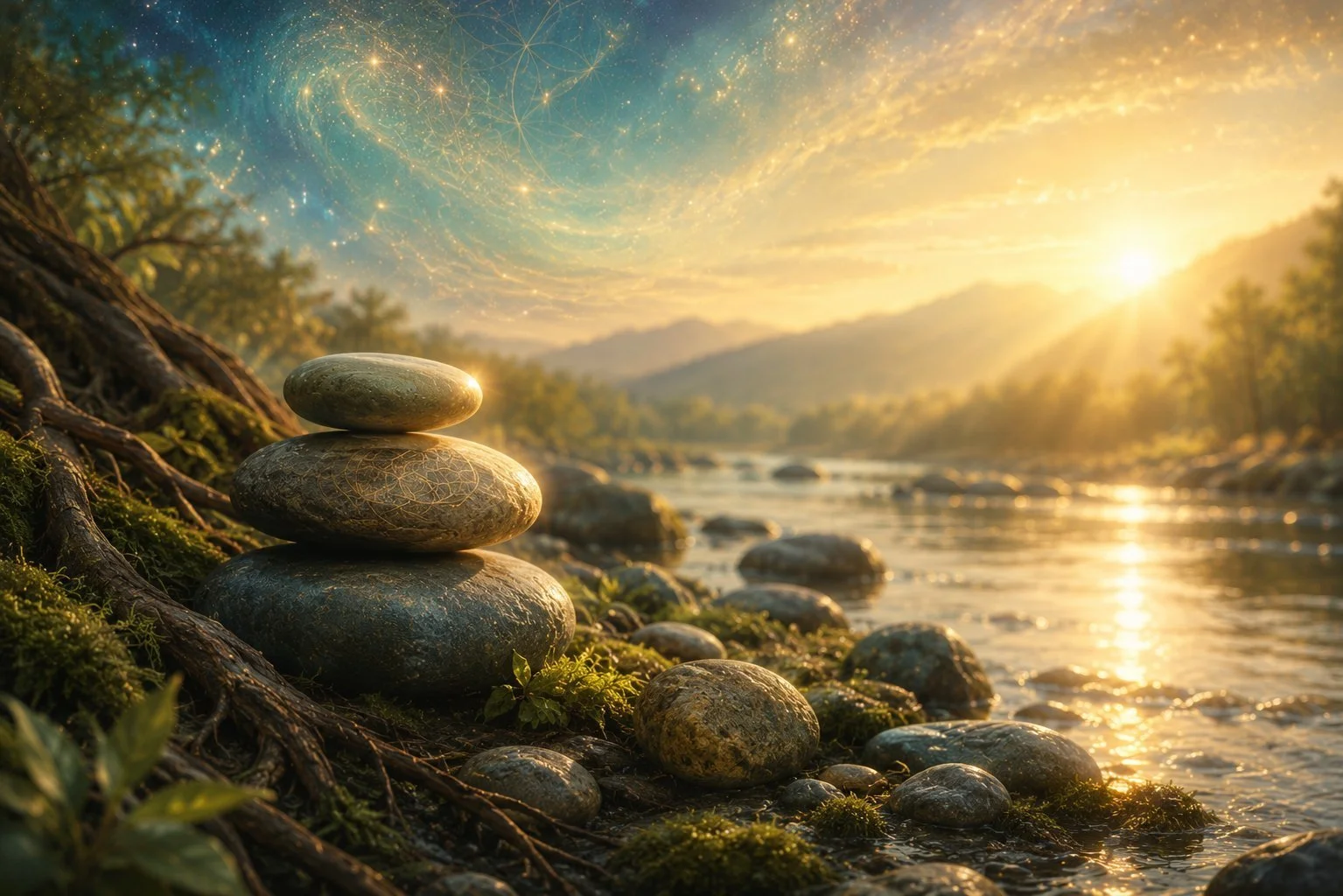 Golden hour serenity by a river