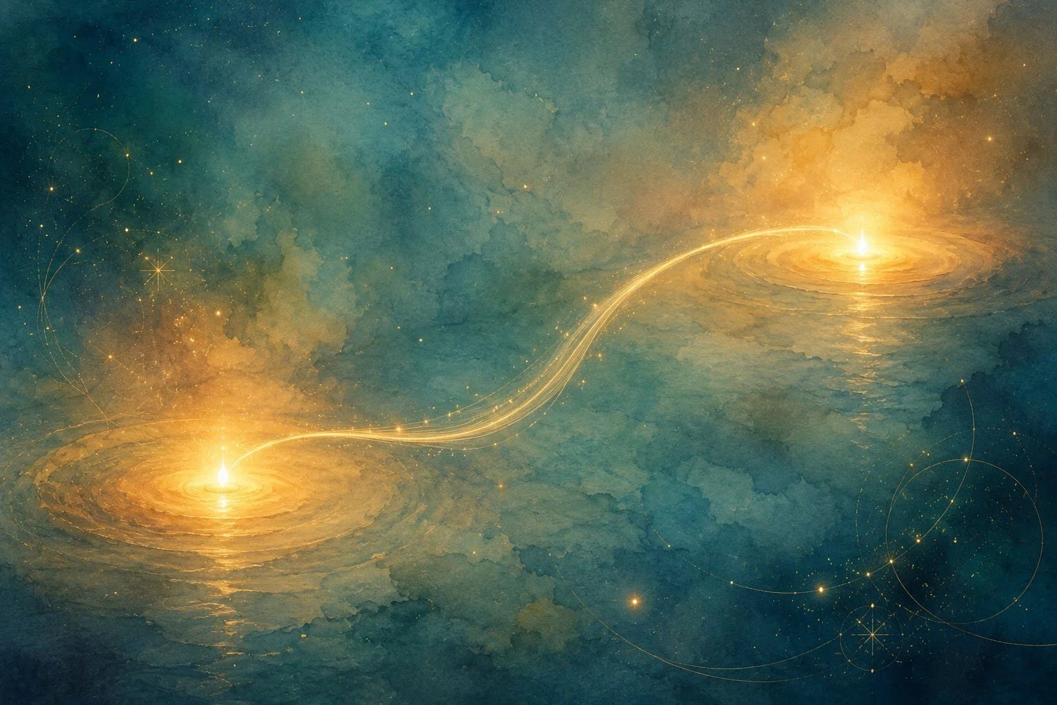 Golden light ribbon in cosmic dreamscape