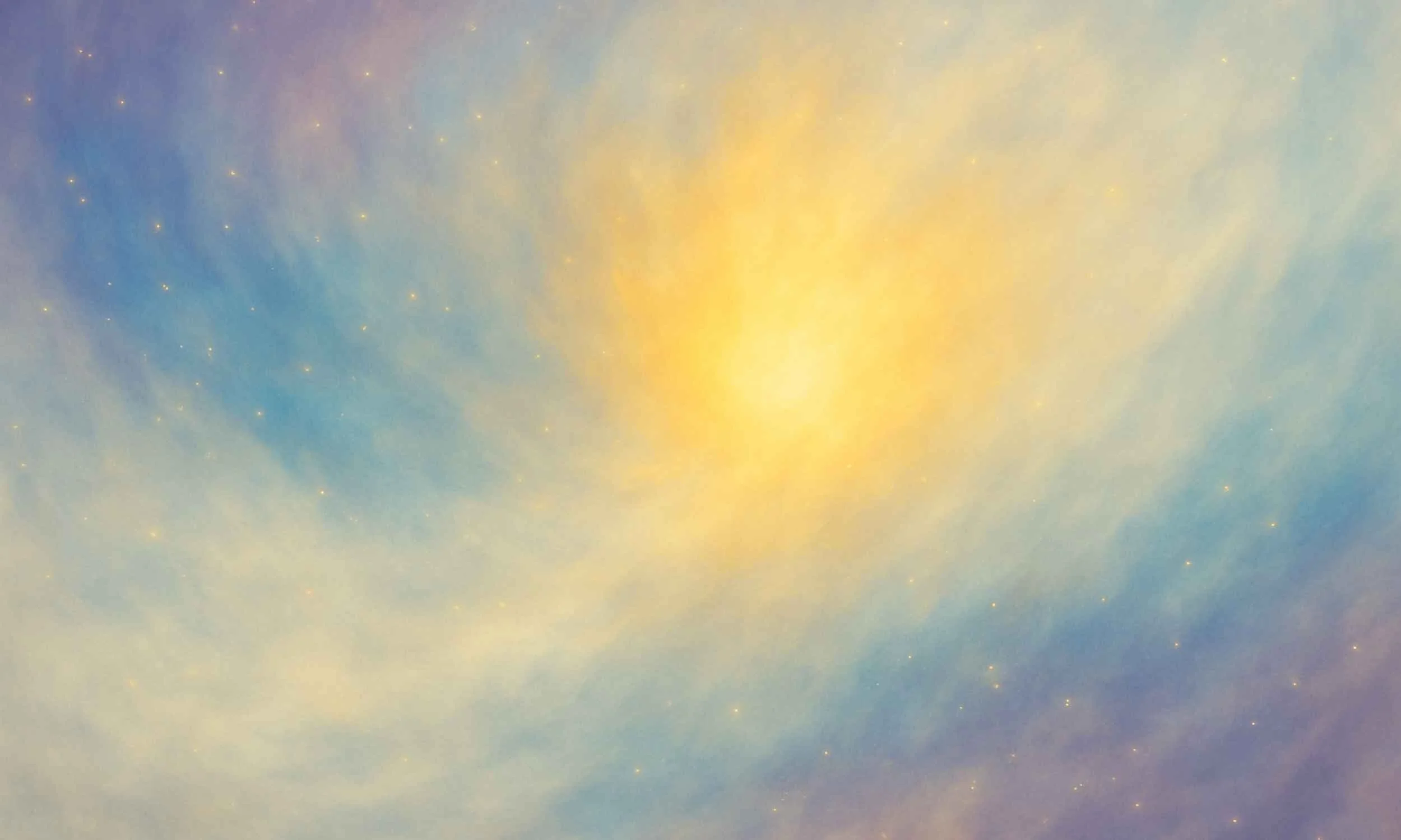 Cosmic sky with blues, yellows and pinpoints of light