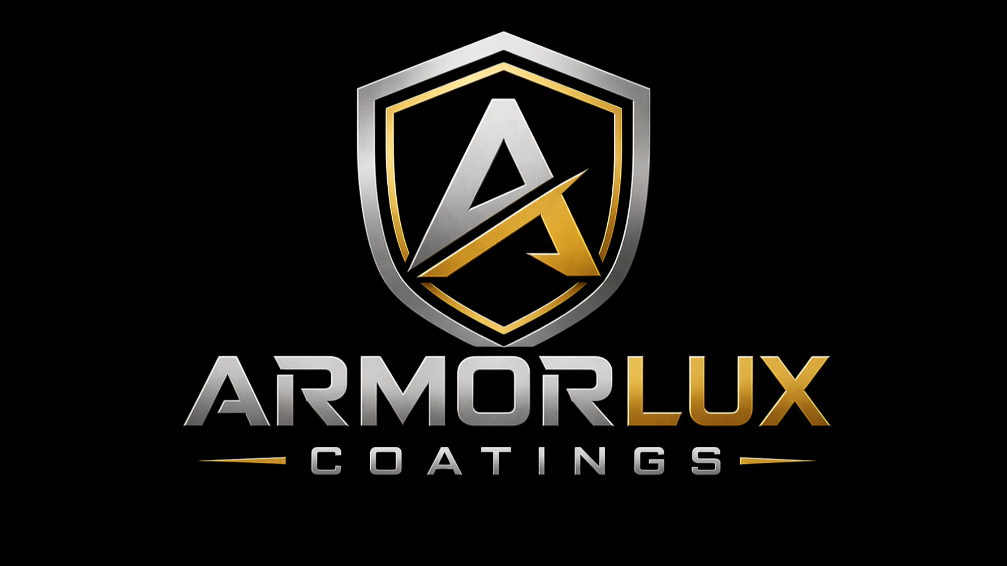 Armorlux Coatings logo with a patch emblem featuring a shield, star, and lightning bolt in silver, gold, and black colors.