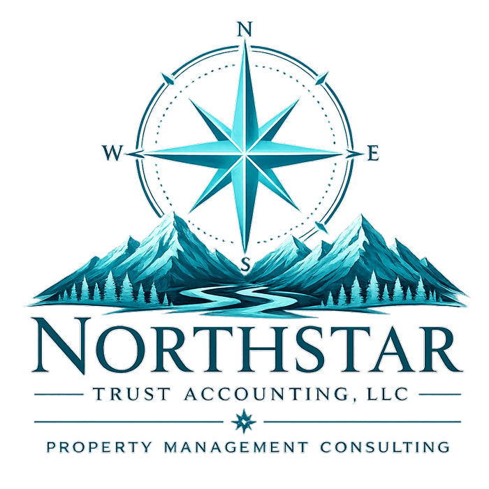 Logo for Northstar Trust Accounting, LLC, featuring a compass rose with mountain peaks and a river, with text below.