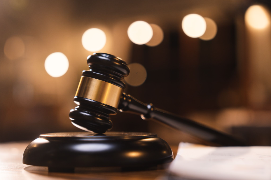 Gavel in a courtroom.