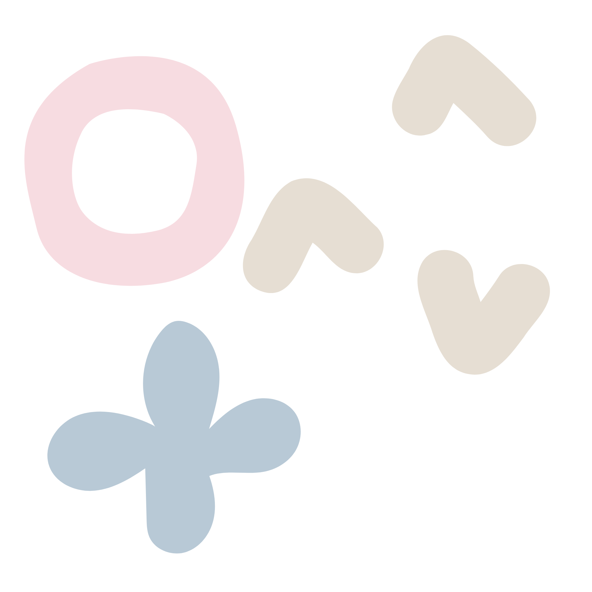 Abstract colorful shapes and patterns with soft pastel colors, including a pink circle, beige irregular shapes, light blue, and small beige circles on a black background.