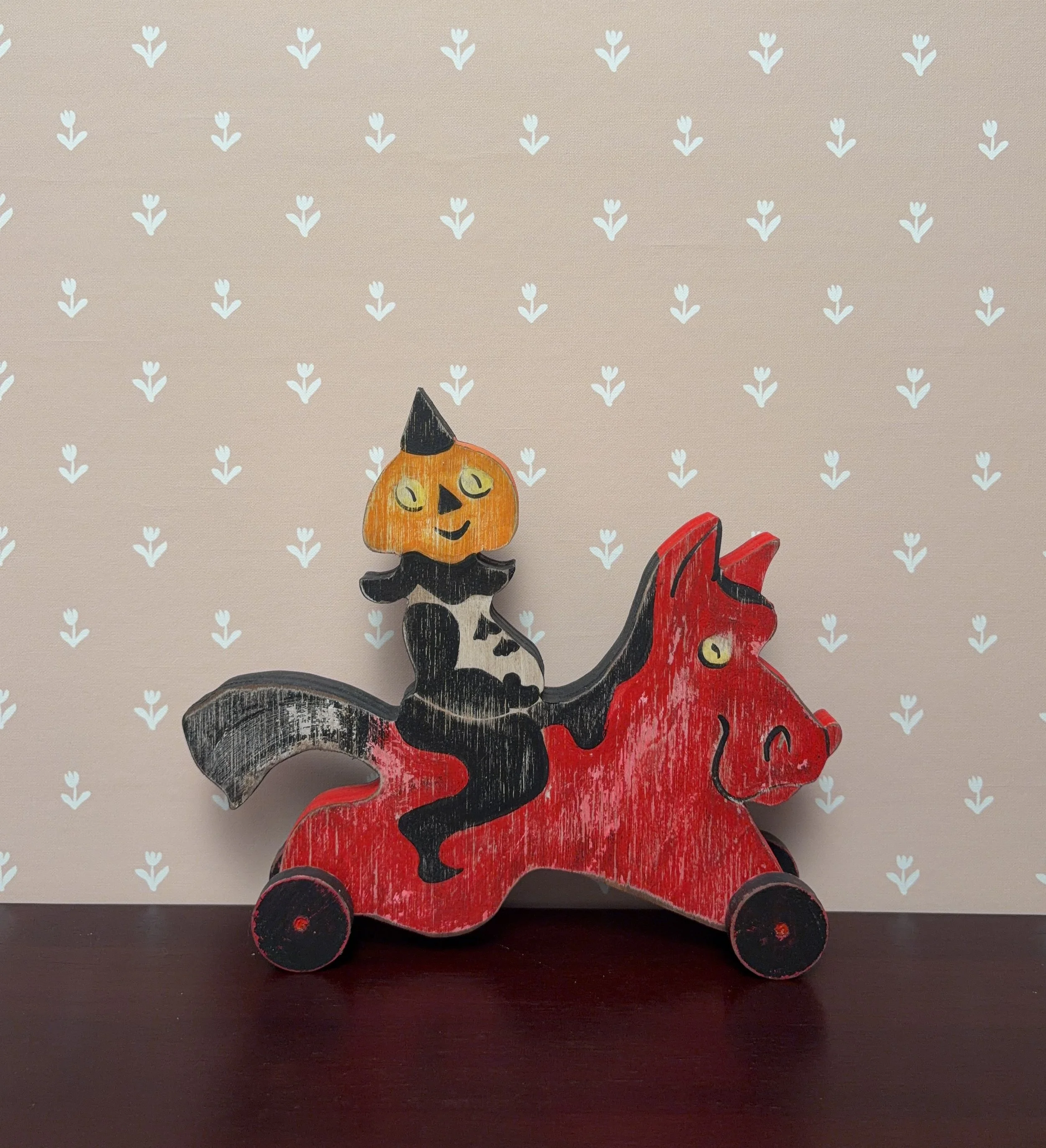 Pumpkin Clown on Red Horse
