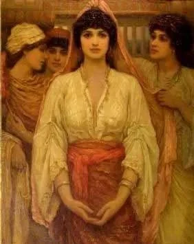 Four women dressed in vintage clothing standing together indoors.