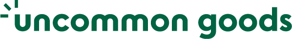 The image features the logo of 'the uncommon goods' in green text on a white background.