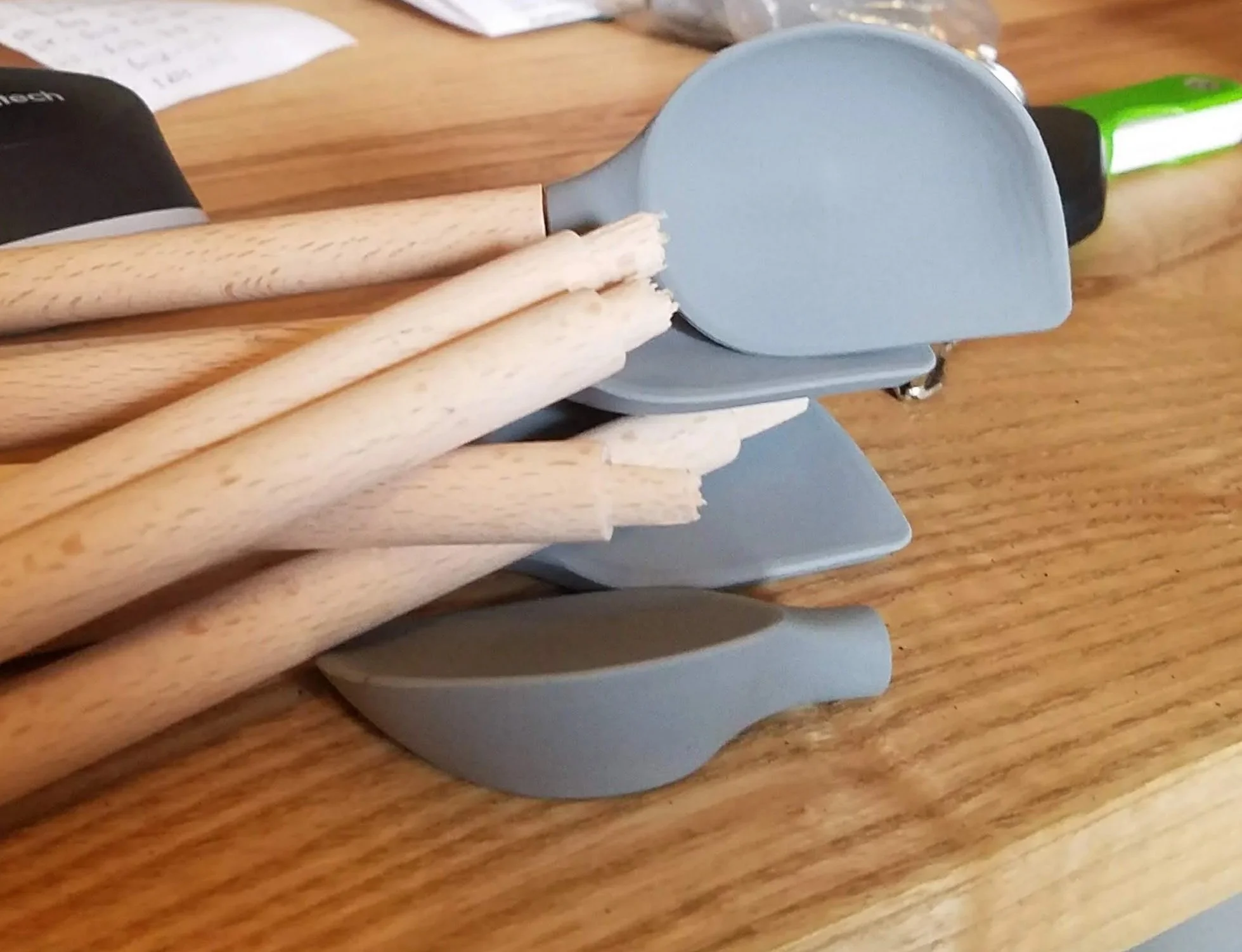 Samples from manufacturing of a silicone spoon
