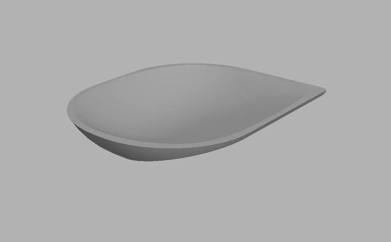 Gray cad model with a smooth, curved design, angled on a light gray background.