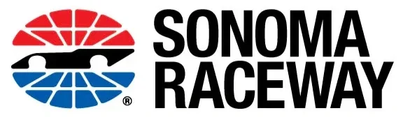 Sonoma Raceway logo featuring a stylized car with red and blue design elements and the text 'Sonoma Raceway' in black.