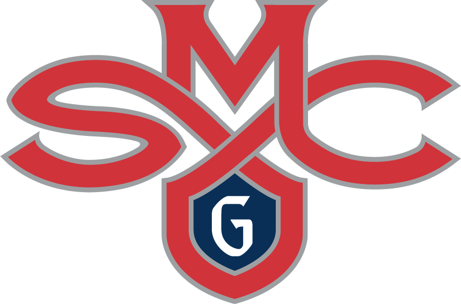 Official logo of Saint Mary's College of California featuring intertwined red lettering with a classic collegiate shield design representing the institution’s academic tradition and identity.