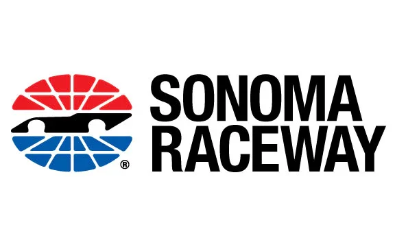 Sonoma Raceway logo featuring a stylized car with red and blue design elements and the text 'Sonoma Raceway' in black.