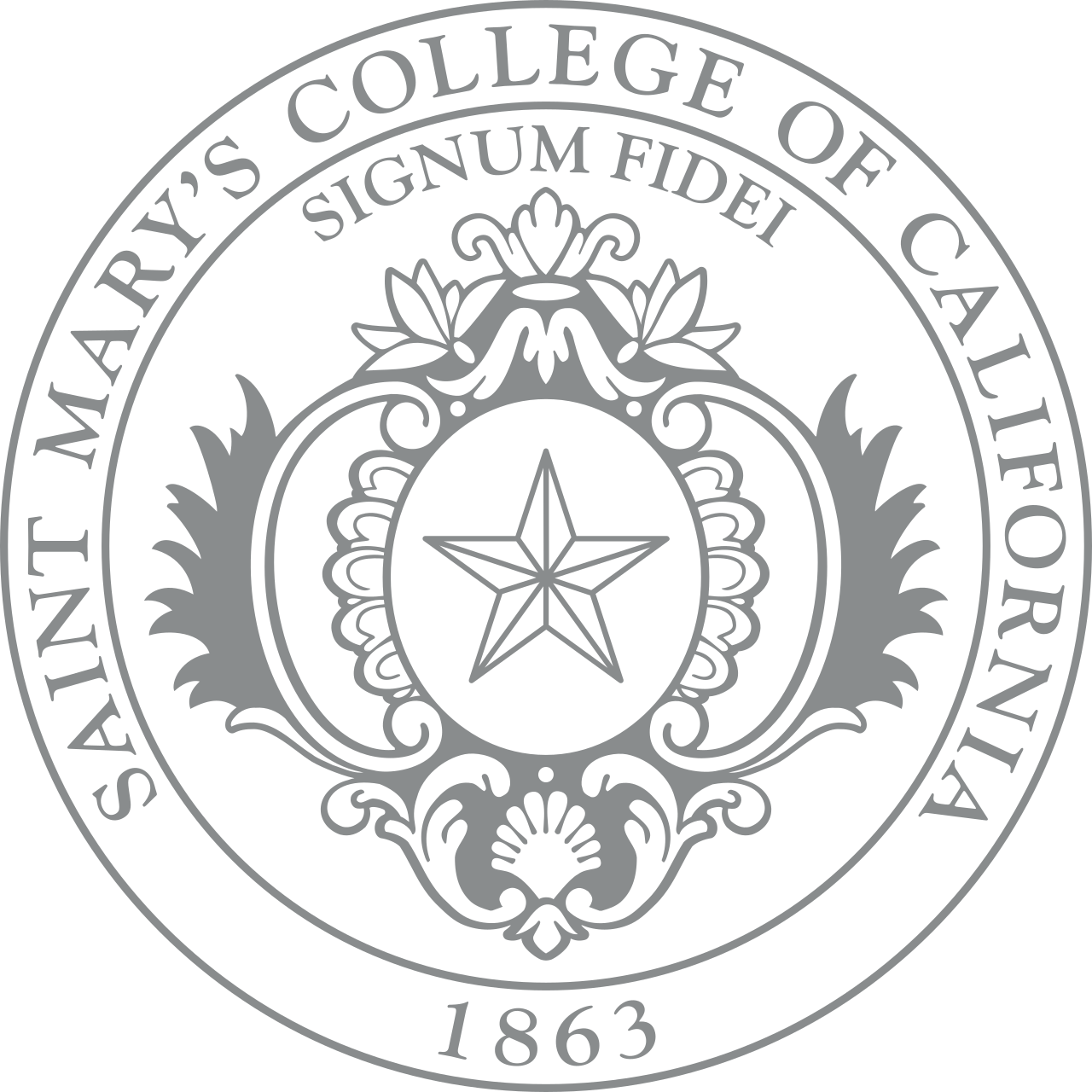 Official logo of Saint Mary's College of California featuring intertwined red lettering with a classic collegiate shield design representing the institution’s academic tradition and identity.