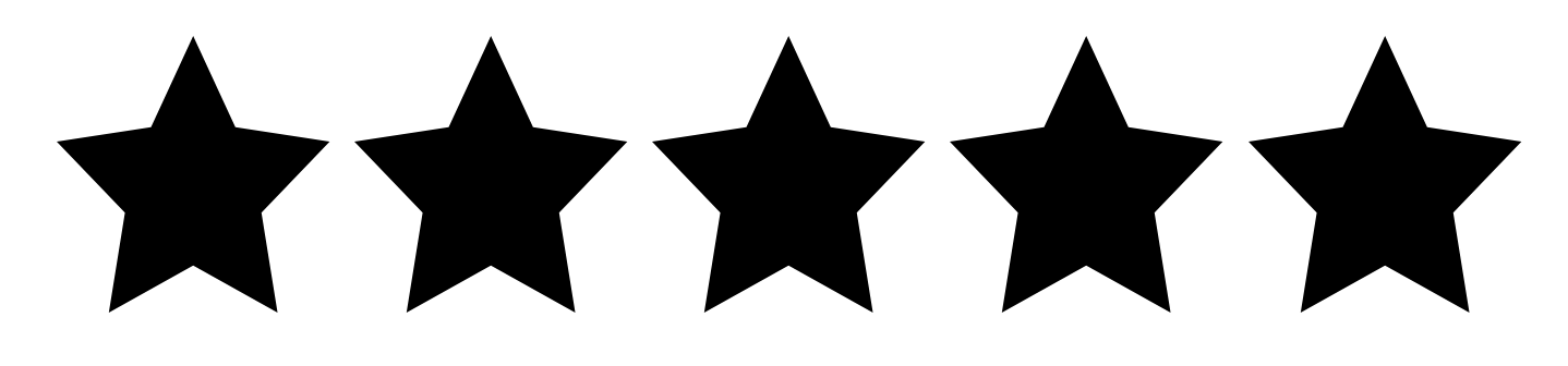 Five black stars arranged in a row on a white background.