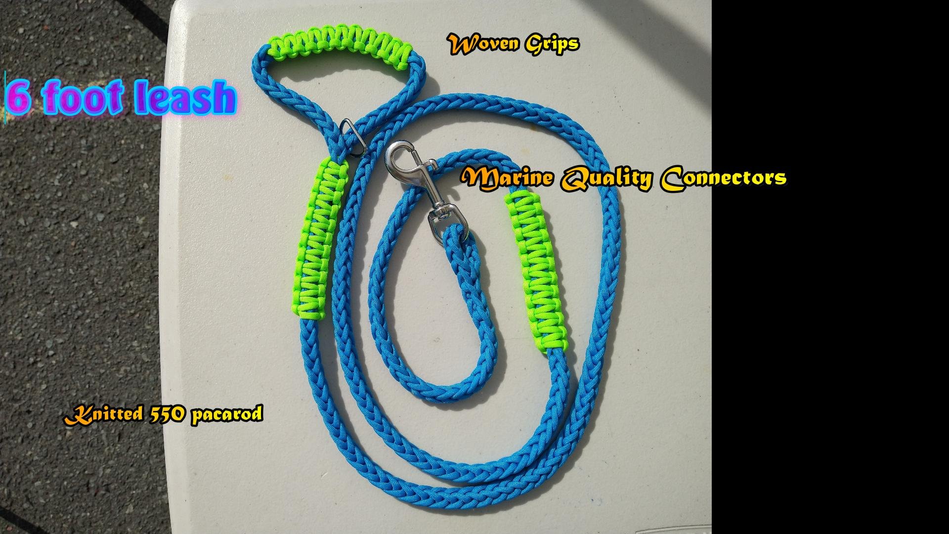 Blue and green Deluxe dog leashes with marine quality connectors and a metal clasp, perfect for walks in any conditions.