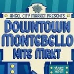 Downtown Monticello Night Market banner with blue and white colors.