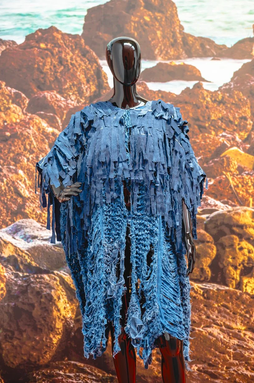 Dellu Costume - Water (Ndox), 2023, one size, indigo dyed used cotton bedsheets and cotton thread