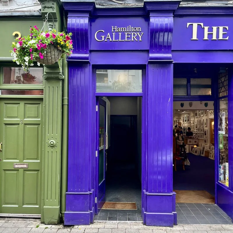 Exterior of Hamilton Gallery in Sligo, Ireland, with its distinctive purple-painted façade and entrance, one of the venues for Cairde Visual 2026.