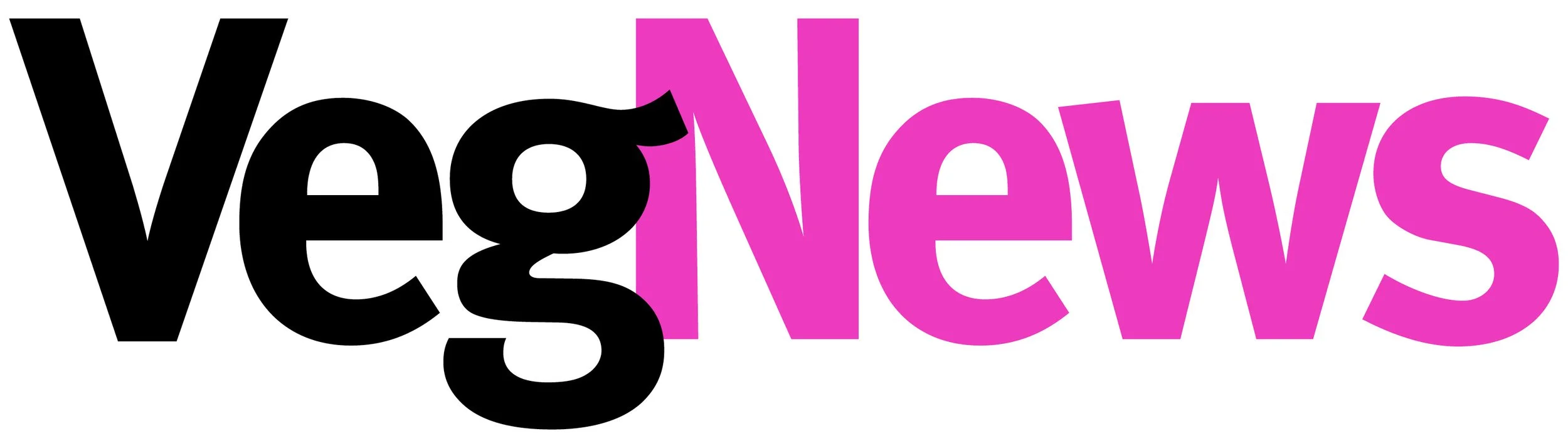 VegNews magazine logo with the word 'Veg' in black and 'News' in pink, with a white background.