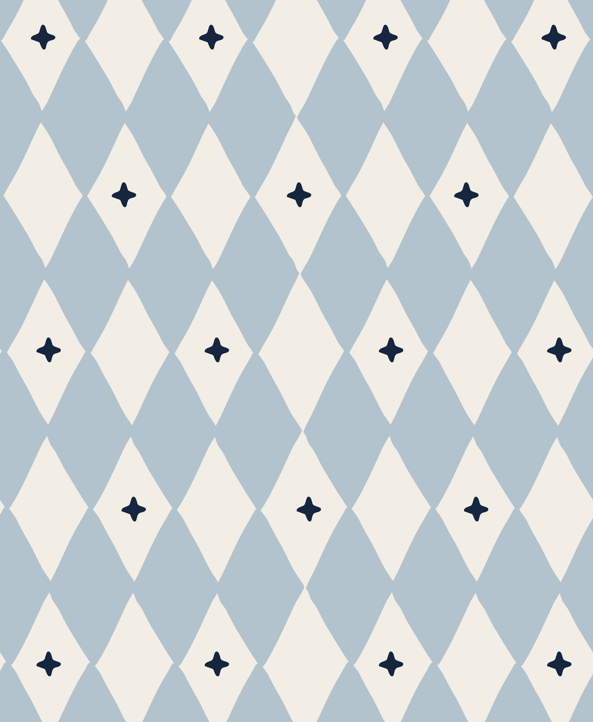 A pattern with alternating white and light blue diamonds, each containing a small dark blue cross-shaped figure.