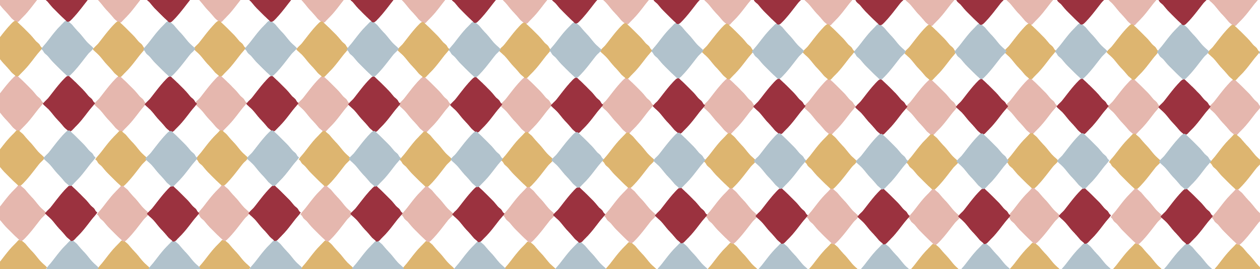 A colorful pattern of diamond shapes in black, beige, pink, red, and light blue arranged in rows.