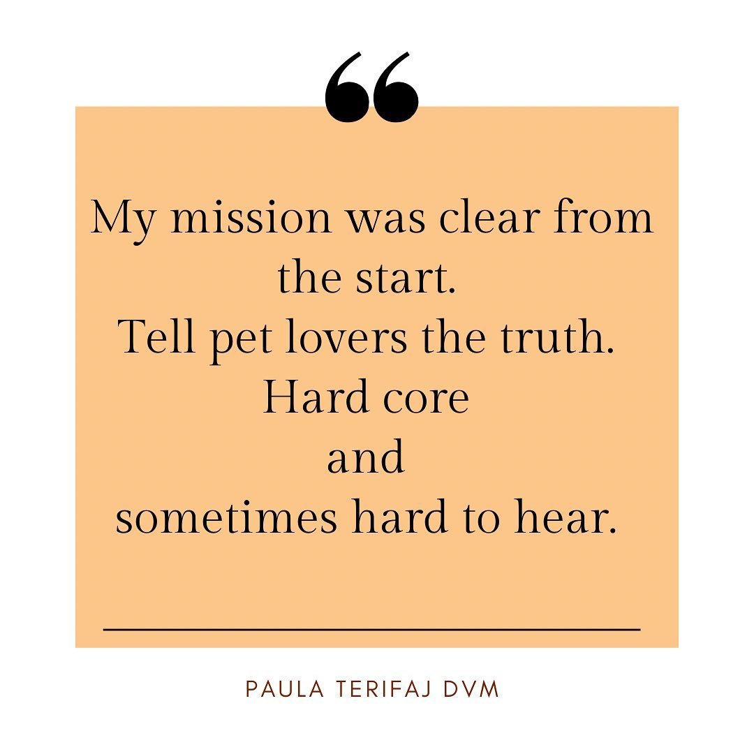 Quote about pet lovers and honesty, attributed to Paula Terifaj DVM, on a peach background with black quotation marks at the top.